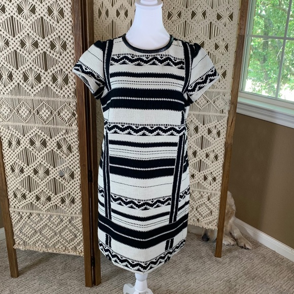 MADEWELL‎ Short Sleeve Tribal Leather Trim Shift Dress 0 - Picture 1 of 10